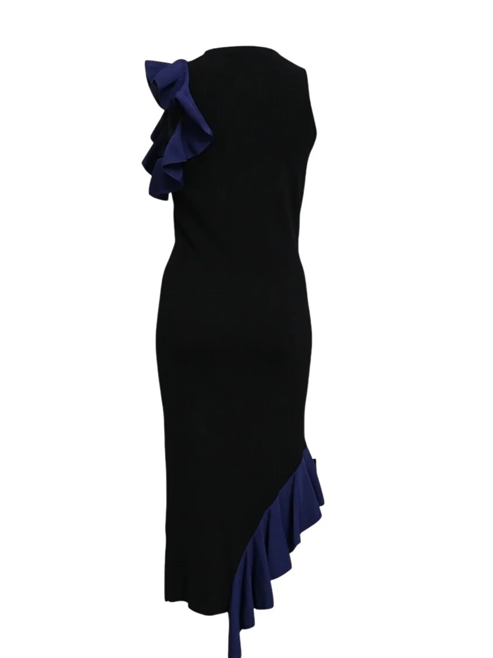 Jonathan Simkhai Black & Navy Ruffle Asymmetric Midi Cocktail Dress S - Picture 3 of 7